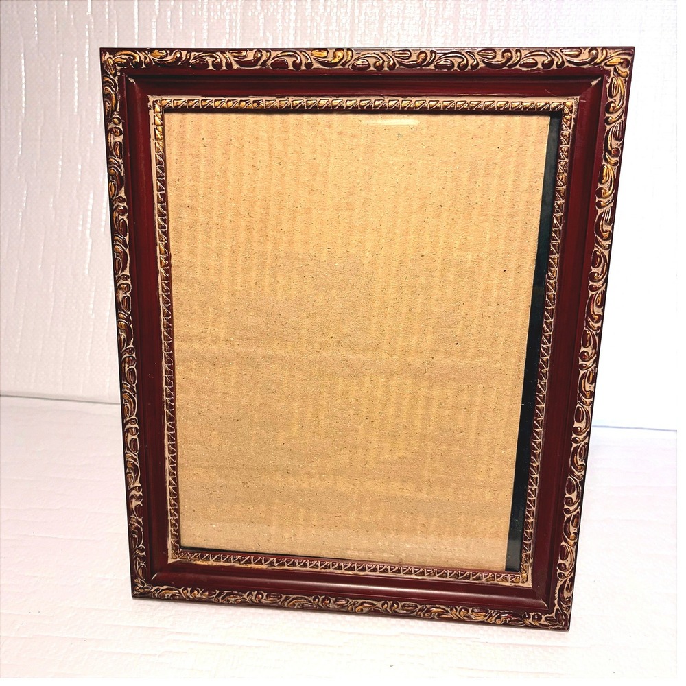 Ornate Gold and Mahogany Wood Picture Frame 8x10 Tabletop Wall Mount Decor